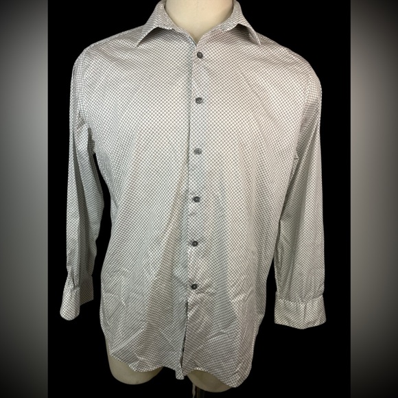 Alfani Slim Fit Men's White and Gray Patterned LS BU Shirt 17-17 1/2-34/35 - Picture 1 of 3